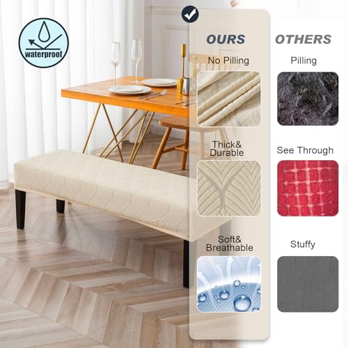 Waterproof Stretch Dining Bench Cover - Beige Jacquard Protector