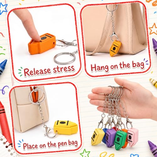 12-Pack Silent Crayon Fidget Keychains - Noiseless Sensory Stress Relief Toy