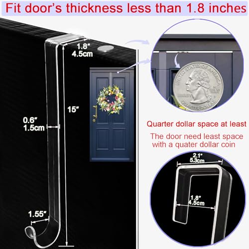 15-Inch Clear Plastic Wreath Hangers for Front Door - 2 Pack Over the Door Hooks