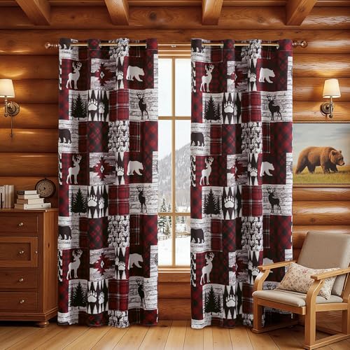 Red Rustic 2-Pane 52W x 96L Blackout Curtain Panels, Tritard