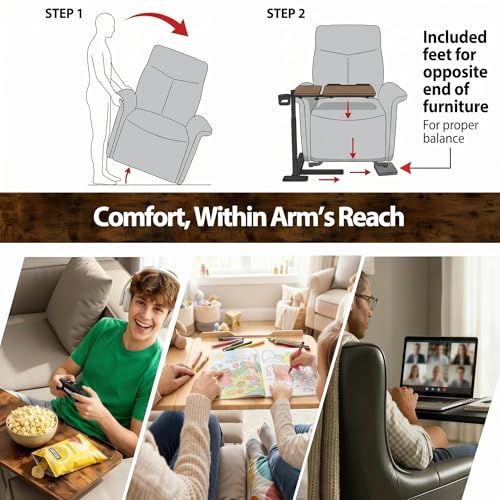 Adjustable Swivel Side Table for Recliner, Tilting Laptop Desk