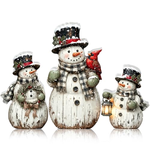 Barydat Rustic Snowman Christmas Decorations (Set of 3) – 6.69, 6.26 & 5.71 in Indoor Wood Decor