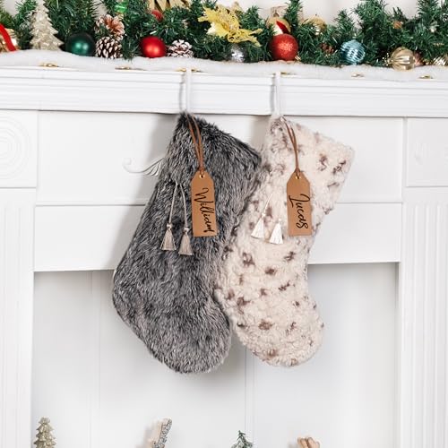 LUBOT Beige Spot 20" Personalizable Christmas Stocking with Leather Name Tag