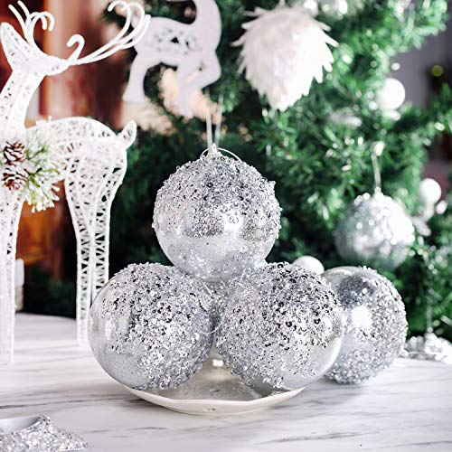 4-Inch Silver Shatterproof Christmas Ball Ornaments - 4 Pack Large Tree Baubles