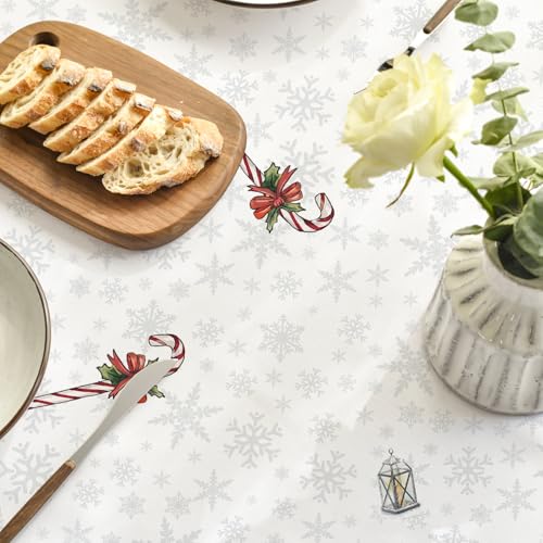 Horaldaily White 70 Inch Round Christmas Tablecloth Snowman House Winter Decor