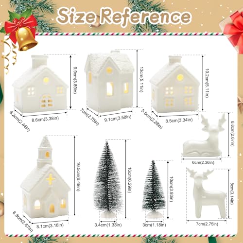 14-Piece Ceramic Christmas Village Set with LED Lights and Santa Figurine