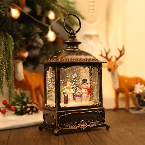 Christmas Snow Globe Lantern with Music & Lights - 10.2 Inch Snowman Scene
