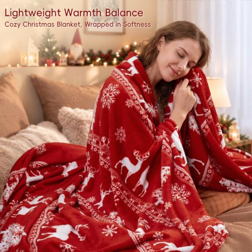 PHF Reindeer Christmas Throw Blanket Twin 66x90 300GSM Plush Fleece