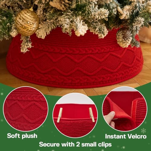 Noiclub Red Cable Knit Christmas Tree Collar, Fits 23-30 Inches
