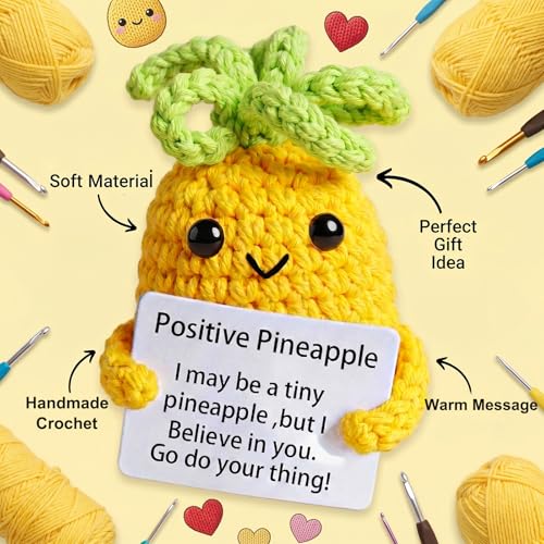Handmade Emotional Support Pineapple Crochet Figurine with Encouragement Card