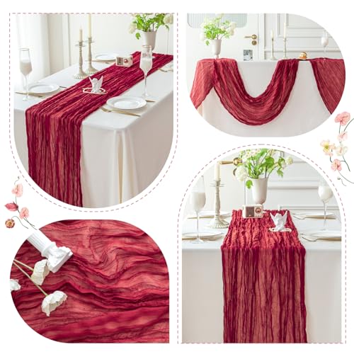 Sioloc Burgundy Red Cheesecloth Table Runner 10ft Fall Autumn Decor for Weddings & Parties