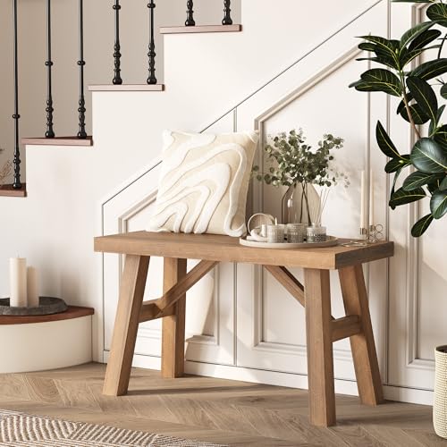 30-Inch Solid Wood Farmhouse Entryway Bench, Rustic Hallway Seat