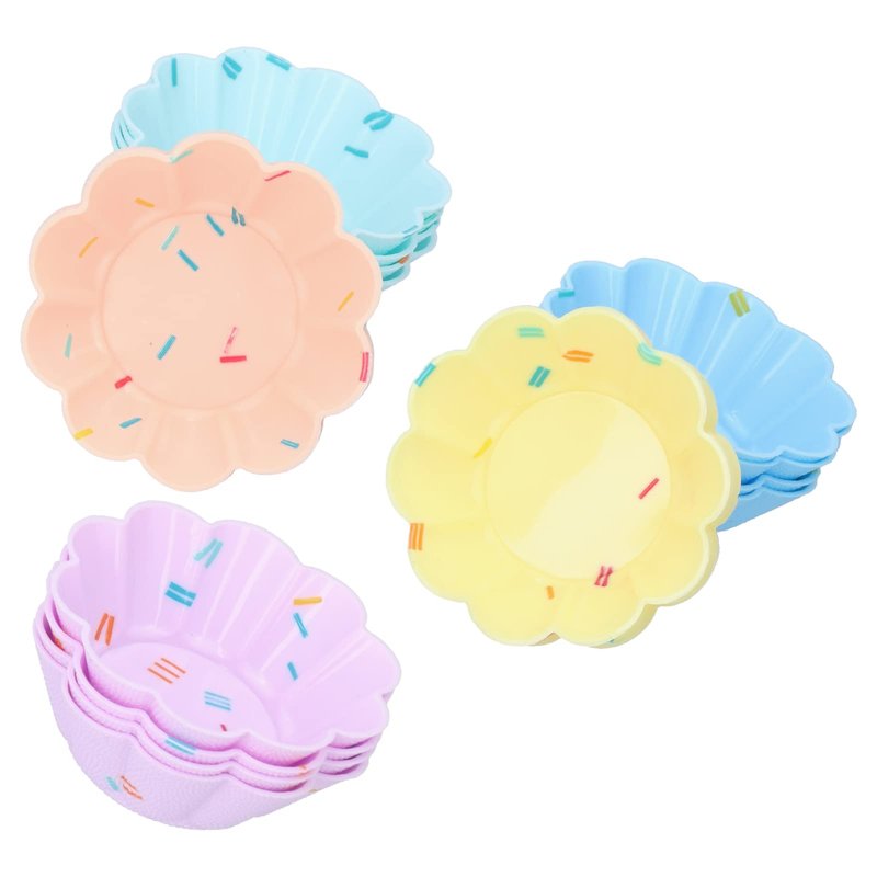 Silicone Cupcake Baking Cups, 20Pcs Reusable Small Muffin Liners Nonstick Pastry Muffin Molds Fancy Dessert Tray Petal Flower Set