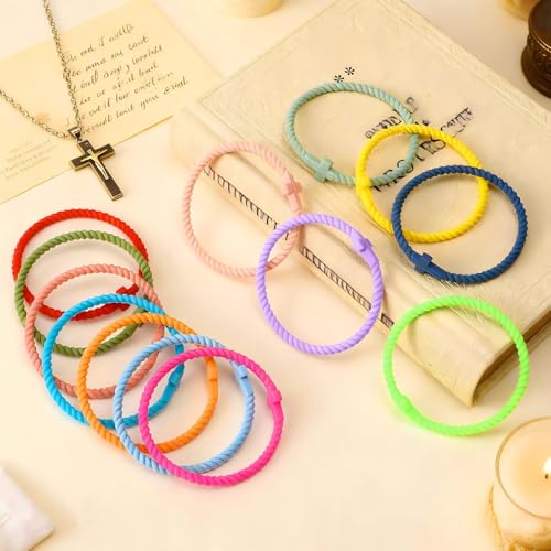 Religious Cross Silicone Bracelets - Stackable Rubber Wristbands Set