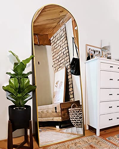 Arched Full Length Floor Mirror with Stand, Gold Aluminum Frame