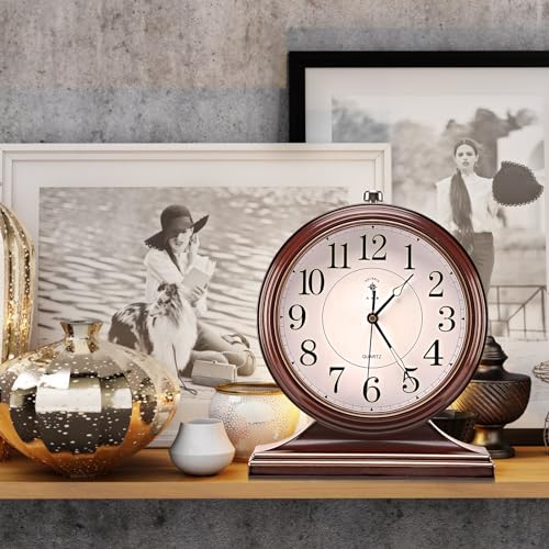10-Inch Retro Mantel Clock, Silent Vintage Desk Clock for Living Room