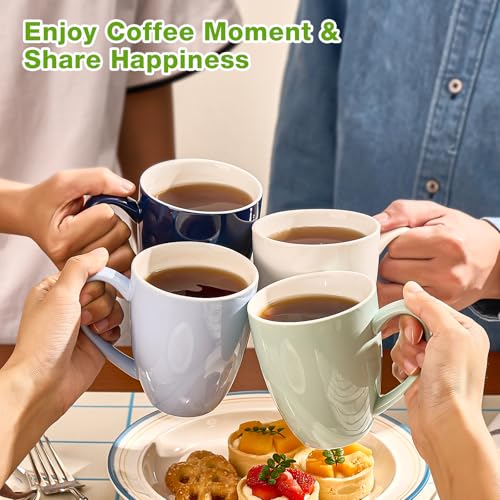 Assorted Blue Porcelain Coffee Mug Set of 6, 13 oz Tea & Latte Cups with Handle