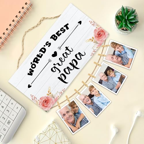 Hiuwevt Great Grandpa Photo Frame 12x6 in with 8 Clips & Hemp Rope - Wall Hanging Display (Color10) — Grandfather Gifts