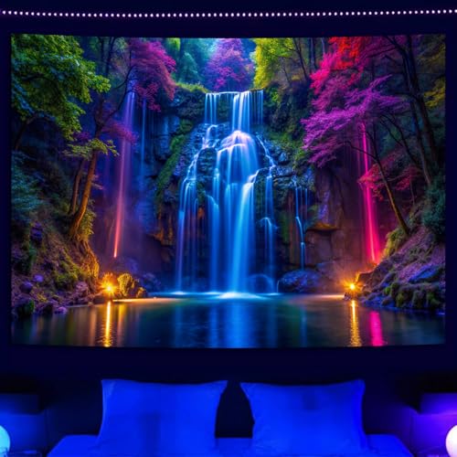 Blacklight UV Reactive Forest Wall Tapestry - Neon Glow Decor (51.2" x 59.1")