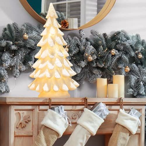 Bdor White Christmas Tree - 11-Inch Tabletop Decoration with Lights & Snowflakes | Exquisite Resin Ornaments