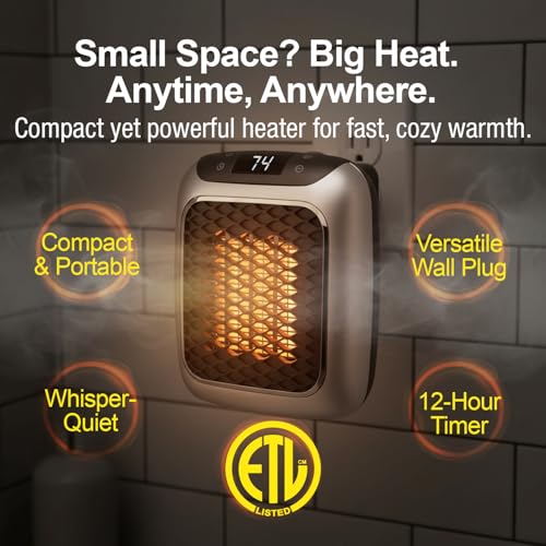 Portable Plug-In Ceramic Space Heater with Adjustable Thermostat and Timer