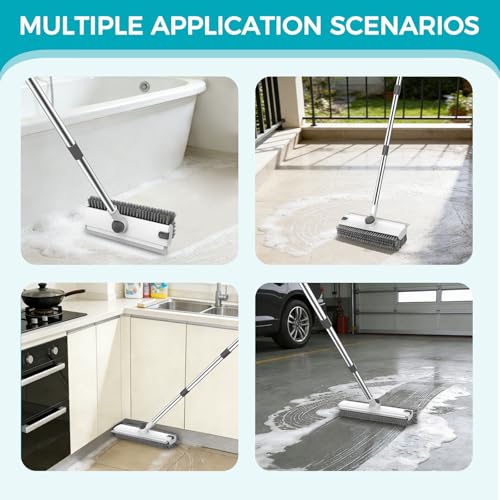 3-in-1 Floor Scrub Brush with Squeegee & 54-Inch Adjustable Long Handle