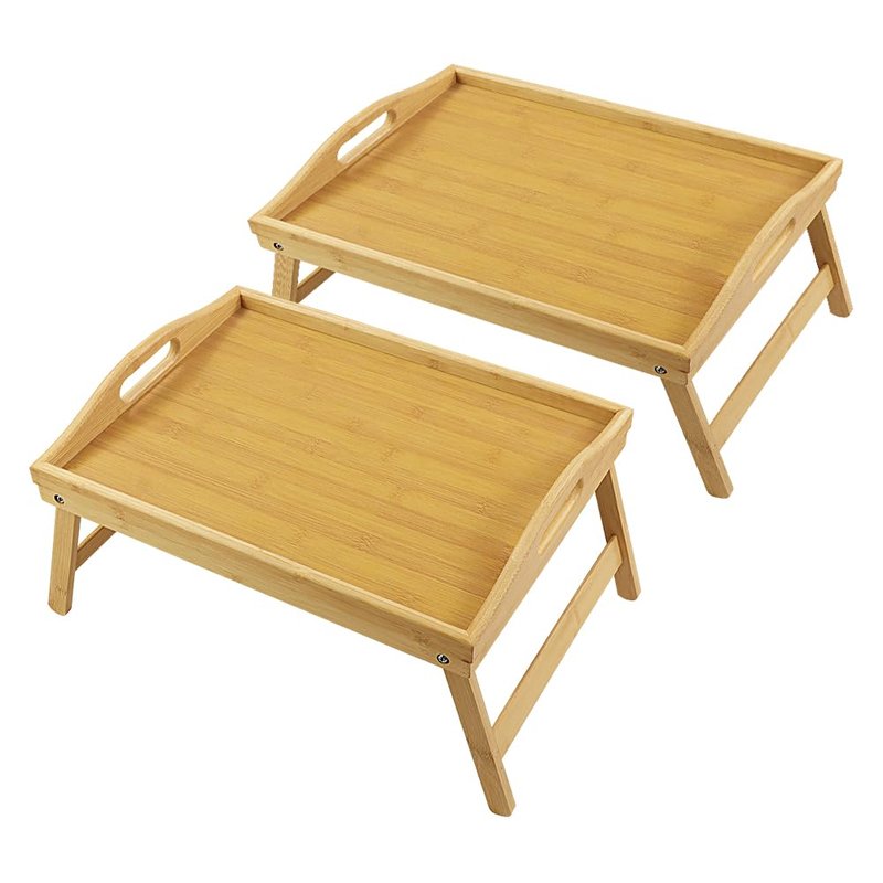 WKWKER Bamboo Bed Tray Table with Folding Legs Set of 2 Foldable Breakfast Tray Portable Serving Table Laptop Snack Drawing Breakfast Trays for Bed (Set of 2)