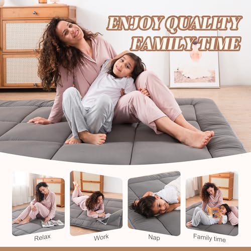 Japanese Floor Mattress, 3" Shredded Memory Foam Twin Futon Bed - Grey