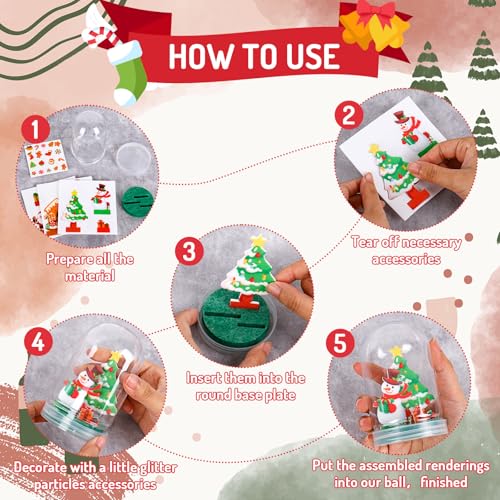 JarThenaAMCS Christmas Snow Globe Craft Kit - 12 Sets DIY Holiday Decorations with Santa, Snowman & Gingerbread Men - Xmas Party Home Activities