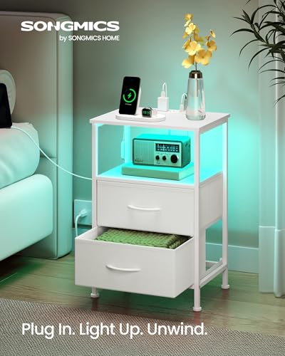 Modern Nightstand with Charging Station & App LED Lights - 2 Drawers
