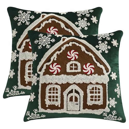 Tosleo Christmas Green 18x18 Pillow Covers (Pack of 2) — Velvet Holiday Throw Cushion Covers