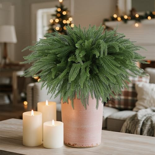DR.DUDU 18-inch Norfolk Pine Stems - 16 Pack Artificial Holiday Greenery for Christmas Decor