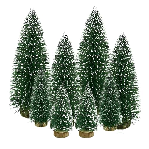 Yahpetes 8 Pcs Mini Christmas Artificial Tree Set with Snow Frost for DIY Home Decor (Green)