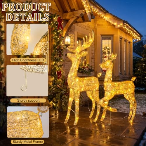 EAMBRITE Lighted Christmas Reindeer Set (2Pcs) - 4 ft Buck & 3 ft Doe Outdoor Holiday Decor