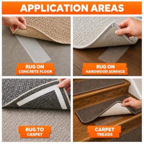 Double Sided Carpet Tape for Area Rugs - Heavy Duty & Floor Safe, 2-Inch