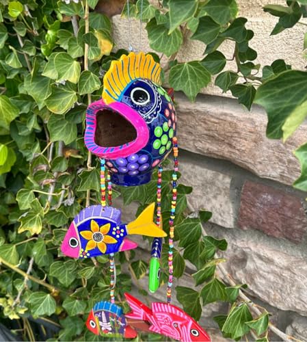 Handmade Mexican Pottery Fish Mobile, Vibrant Hand-Painted 15-Inch Decor