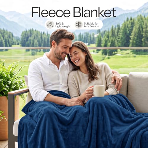 King Size Soft Fleece Blanket - Navy, Lightweight & Cozy (90x102 Inch)