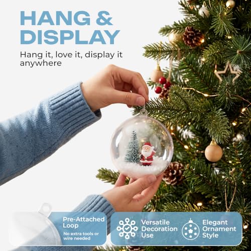 2.75-Inch Plastic Fillable Christmas Ornaments - 12 Pack, Clear, Holiday Decor