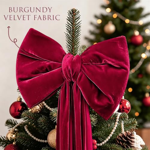 Large Red Velvet Christmas Tree Topper Bow with Long Tails