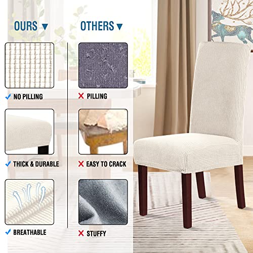 H.VERSAILTEX Stretch Dining Chair Covers Set of 4 Chair Covers for Dining Room Parsons Chair Slipcover Chair Protectors Covers Dining, Feature Textured Checked Jacquard Fabric, Ivory