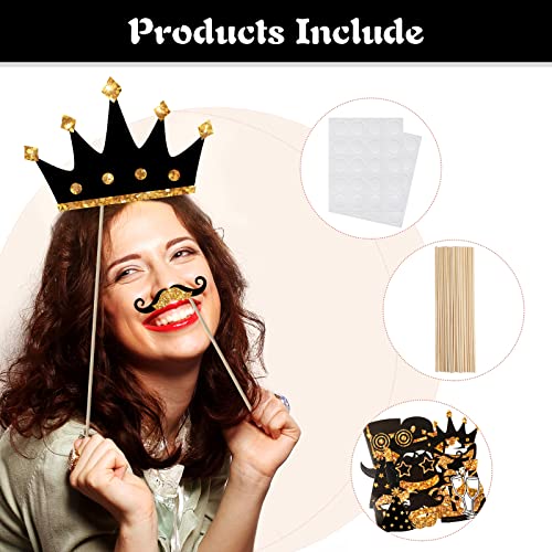 24-Piece Photo Booth Props Set - Black and Gold Party Accessories