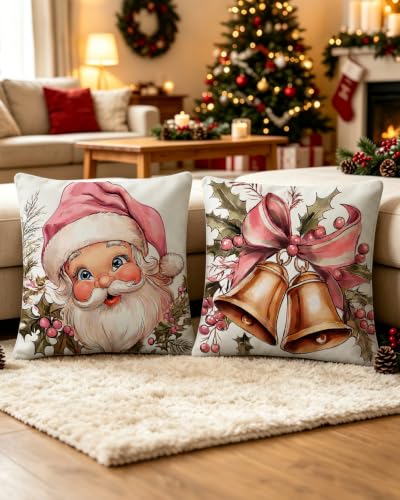 Pink Velvet Christmas Pillow Covers 18x18 Set of 4 - Nordic Holiday Home Decor