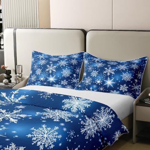Feelyou Cotton Kids Christmas Comforter Cover Queen Size - White Blue, No Comforter