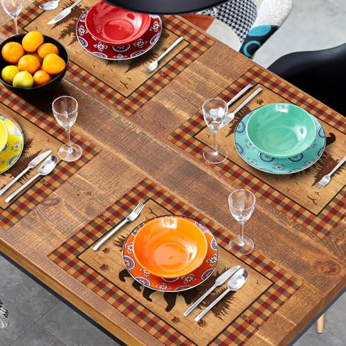 Imiss Rustic Bear Forest Pine Tree Placemat Set of 4 - 12x18 Inch Farmhouse Table Mats