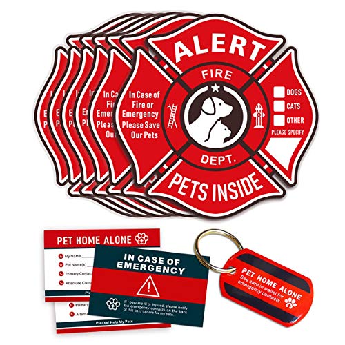 Pet Alert Stickers - 6 Pack Static Cling Window Decals for Emergency Rescue