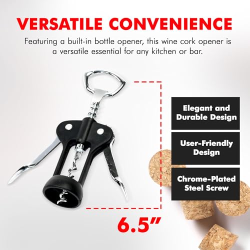 Chef Craft Select Metal Winged Corkscrew - Black & Chrome, 6.5 Inch