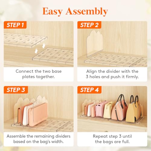 Clear Acrylic Purse Organizer for Closet Handbag Shelf Dividers 2 Pack