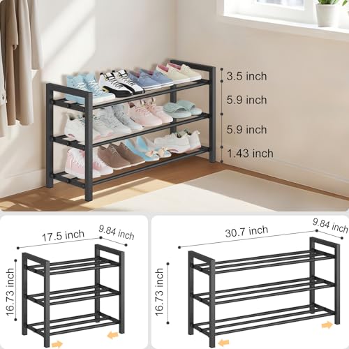 3-Tier Expandable Metal Shoe Rack, Heavy-Duty Steel Storage Organizer