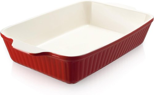 DOWAN 9x13-Inch Deep Casserole Baking Dish - 135 oz Ceramic Pan with Handles | Oven Safe, Red