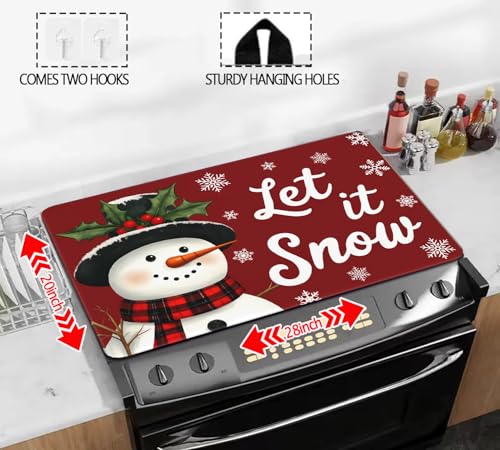 Red Let It Snow Stove Top Cover for Electric Cooktop 28x20 Inches Christmas Kitchen Decor
